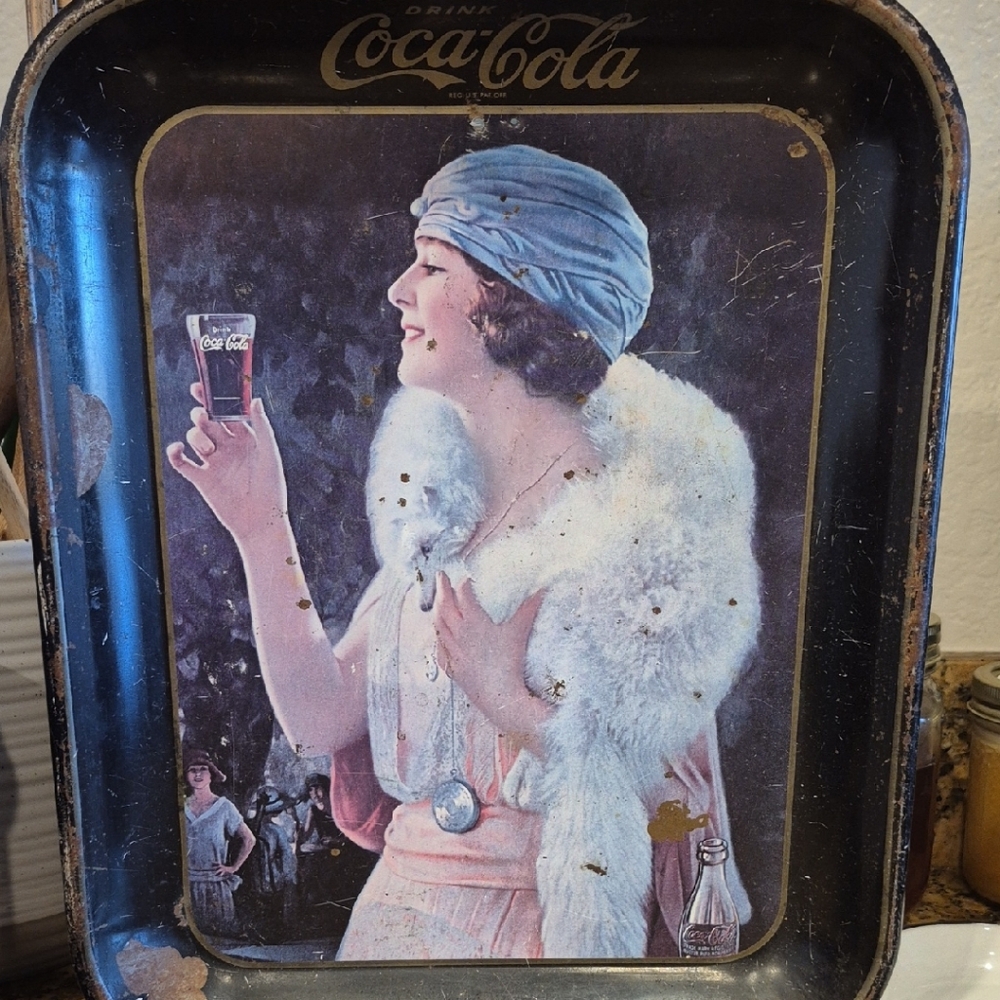 Coca Cola Vintage Tray with Blue and White Accents